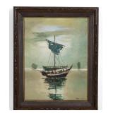 Mid 20th C. Boat Painting by Young W. Choi