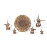 Small Brass Charger w/ Arabic Dallah Coffee Pots