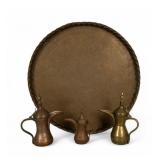 Large Brass Charger w/ Arabic Dallah Coffee Pots