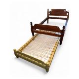 19th C Thistle Top Rope Bed & Painted Trundle Bed