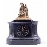 Antique French Slate Mantel Clock w/ Brass Figure