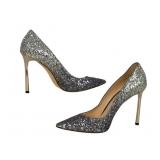 Jimmy Choo Silver Sparkle Heels, Size 35 1/2