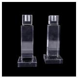 Crystal Block Candlestick Pair