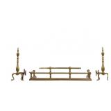 Brass Fireplace Andirons & Fender