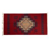 Hand-Woven Geometric Pattern Wool Rug, ~3