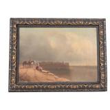 Antique Oil Seaside Landscape Signed "W.K."