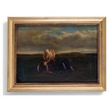 Late 19th C. Oil on Canvas Landscape with Cows