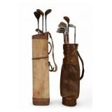 Antique Golf Clubs with Leather and Canvas Bags