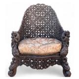 19th C Burmese Carved Chair w/Tiger Armrests