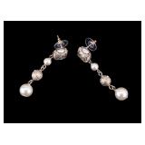 Chanel Gold-Tone Pendant Earrings with Pearls