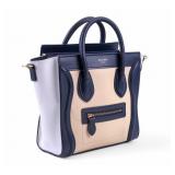 Celine Micro Luggage Tote Beige and Blue Leather