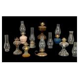Vintage Glass Oil Lamps and Hurricane Shades