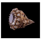 14K Gold Ring w/ Large Stone & Pearl Accent