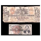 Two U.S. Fractional Currency Bills