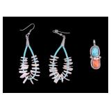 Zuni Pendant and Sterling Earrings