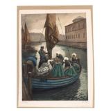 Dutch River Scene Lithograph after Emil A. Krause