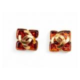 Chanel Clip Earrings with Orange Accents