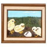 Folk Art Painting of Chicks