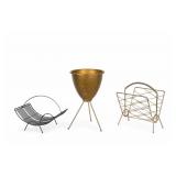 Mid-Century Brass Newspaper Rack and Containers