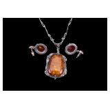 Victorian Amber Necklace and Sterling Earrings