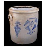 19th C Blue Decorated Stoneware Crock