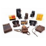 Early Kodak Folding Cameras w/ Cases (4) + More