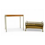 Brass Footed Log Holder + MCM Side Table