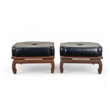 Ricardo Lynn Asian Footstools w/ Leather Tops (Pr)