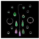 Chinese Green Hardstone Pendants & More Jewelry