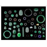 Chinese Green Hardstone Bangles, Rings, & More