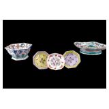 Famille Rose Footed Plates and Bowl