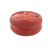 Carved Cinnibar Round Lidded Box