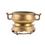 Chinese Brass Censer and Stand
