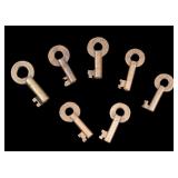Early Brass Railroad Padlock Keys (5) + 2 Others