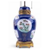 Chinese Gilt Bronze & Porcelain Lamp