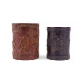 Carved Relief Brush Pots (2)