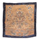 19th C Chinese Silk Embroidered Dragon Panel