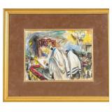 Watercolor Painting of Synagouge Scene