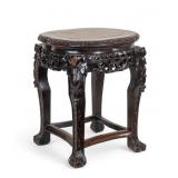 Chinese Carved Side Table w/ Marble Top
