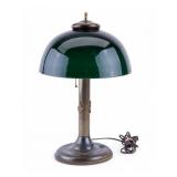Early Brass Continental Lamp, Green on White Shade