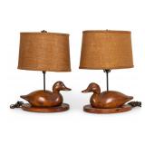 Carved Wooden Duck Lamps (Pair)