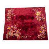 Art Deco Carpet w/ Red Field & Floral Design