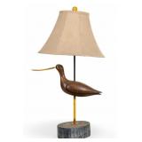 Wooden Bird Sculpture Table Lamp w/ Trunk Base