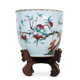 Large Famille Rose Planter w/ Wood Stand