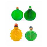 Green Hardstone Snuff Bottles (3) + Yellow Snuff