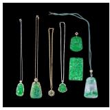 Chinese Green Hardstone Guanyin, Budai, & More