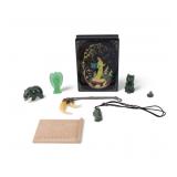Jade Bear & More Figures, Bone Tusks, Russian Box