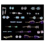 Turquoise & Rhinestone Sterling Earrings (20 Prs)
