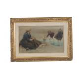 Watercolor of Woman & Children in Water