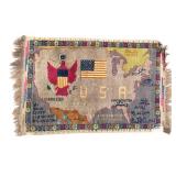 Hand Knotted Signed Afghan Rug Map of the USA